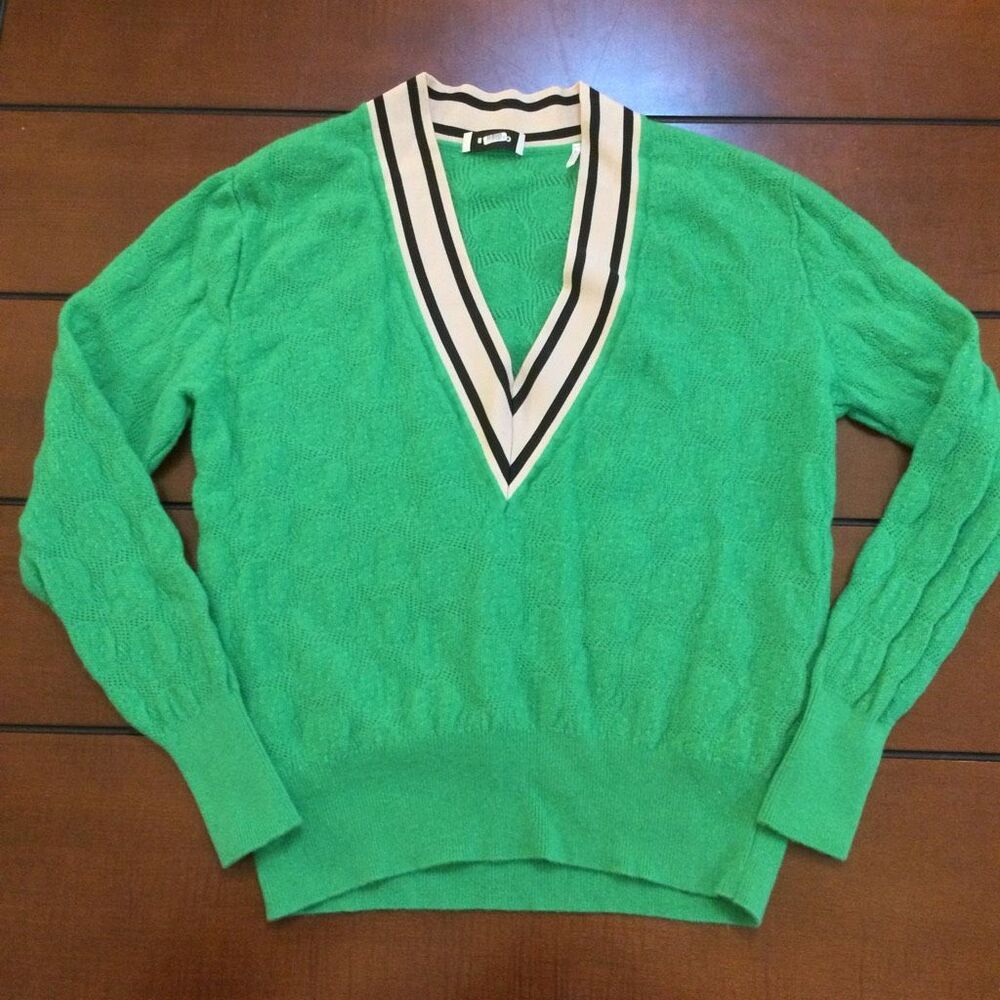 Sandro pointelle-knit sweater deep v neck green 0